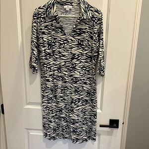 Jude Connally Navy and Cream Abstract Dress L
